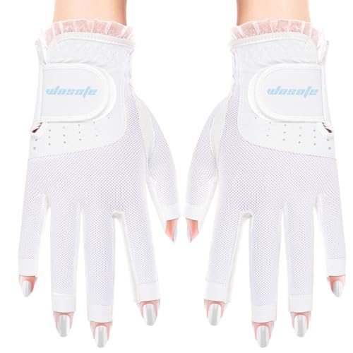 Wwhe0514rlq 1 Pair Women Golf Gloves Fingerless Breathable Golf Gloves Sunscreen Touch Screen Mittens Left and Right Hand Sports Gloves,White,S(Length18cm)