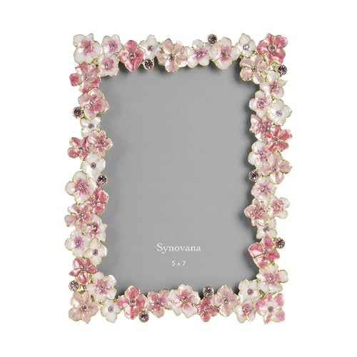 Synovana Pink Floral Picture Frame 5x7 Blossom Photo Frame for Tabletop Display, Decorative Flower Design Home Decor