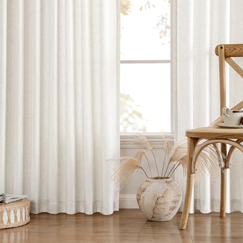 MIULEE Non-See-Through Privacy Linen Curtains 2 Panels, Light Filtering Window Curtains Farnhouse Textured Back Tab Semi Sheer Drapes for Bedroom Living Room, 52 x 54 Inches Long, Natural White by MIULEE - Image 8
