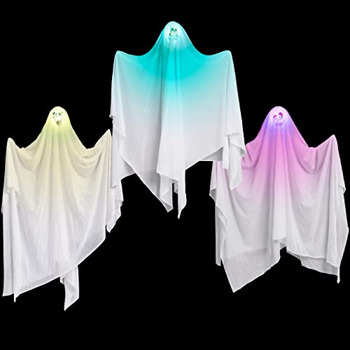 Joyin 3 Pack 35.5'' Halloween Light Up Hanging Ghosts, Glow In The Dark Flying Ghosts Halloween Decorations, Halloween Ghosts Outdoor Front Yard Patio Lawn Garden Party Décor And Holiday Decor #TOP6