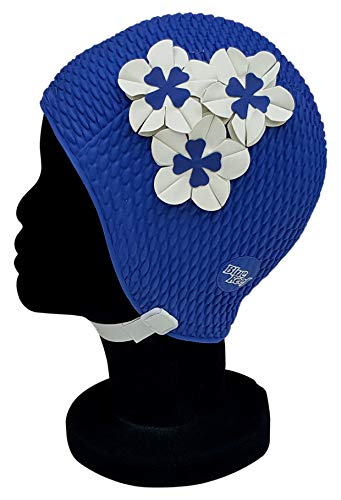 Blue Reef Seúl Bubble - Gorro de natación para mujer, diseño floral, clásico, retro, 3 flores, 2 colores, trío de pétalos 3D, estilo vintage, talla única, para adultos, con correa ajustable