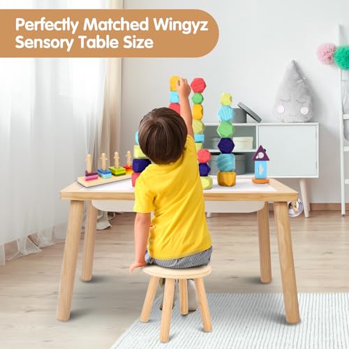 Image of WINGYZ Wooden Step Stools for Kids, 10 Inch Solid Kids Chairs Perfect Matched Sensory Table, Multi-Purpose Children Sitting Stool for Playroom Bathroom (Natural, 1 Pack)