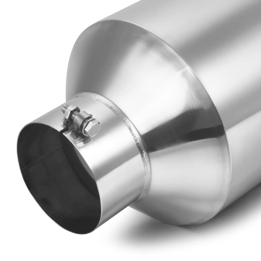 LCGP 4" inlet Universal Diesel Exhaust Tip 10" outlet 18" Long Tail Tip, Polished & Rolled Angle Cut, Bolt-On,Stainless Steel