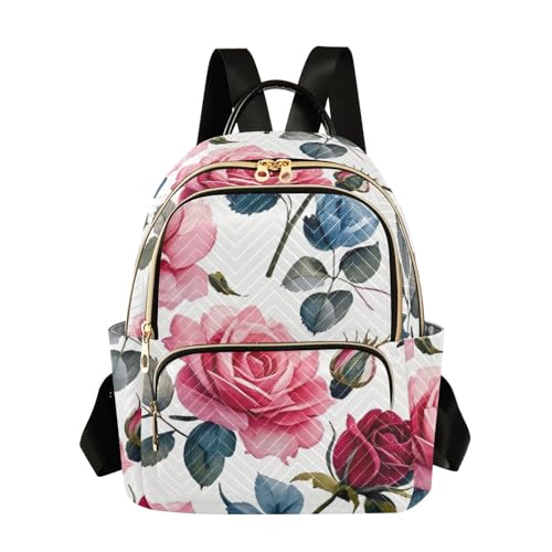 FASHON&FASCIN Small Travel Backpack Purse for Women with Zipper Rose Pattern Quilted Women's Bag for Camping Gym,Multi 1
