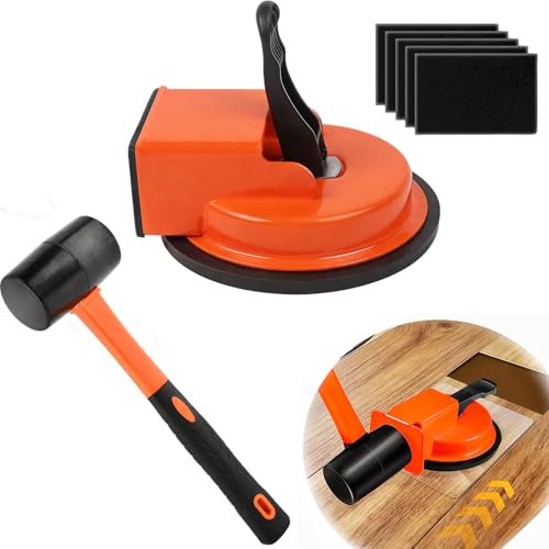 Floor Gap Fixer Tool Newly Laminate Floor Gap Repair Tool Enhanced Vacuum Suction Cup Floor Suction Cup Tool for Gaps Vinyl Wood & Tile Flooring (Orange with Hammer)