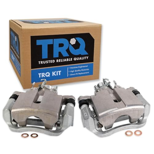 Image of TRQ Rear Brake Caliper Set Zinc Coated Hardware Brackets Compatible with 2004 Pontiac Grand Prix