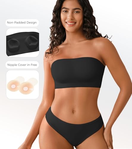 Image of DEANGELMON Strapless Bras for Women Non-Slip Silicone Bandeau Seamless Tube Top Bralette Comfy Non Padded Stretchy Stylish