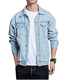 Typische 2-Pocket-Front Unisex Ripped Jeansjacke Biker Style Jeans Denim Jacke Vintage Distressed Jacket Hellblau L