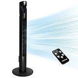 OZAVO Ventilador de Torre Silencioso con Mando a Distancia | 50W 93.6CM | Oscilación de 70° | 3 Velocidades | 3 Modos | 12H Temporizador,Ventilador de Pie Temperatura Real