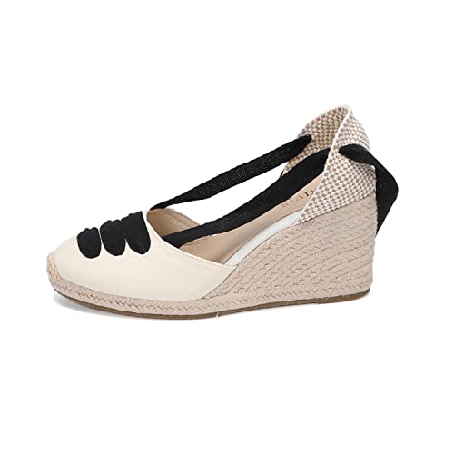 Image of Women's Espadrille Wedge Sandals Closed Toe Lace-Up Shoes