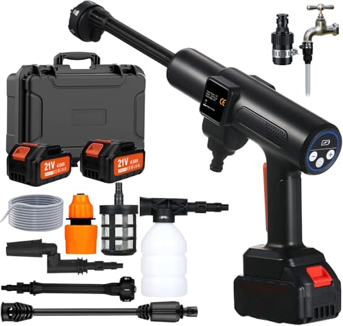 TOPALL Cordless Pressure Washer Max 45 Bar/652PSI,Portable Pressure Washer Battery Powered with 2*4Ah Batteries,8.5M Hose,6-in-1 Nozzle,Portable Cordless Jet Wash for Car,Floor,Garden Cleaning,TP-07