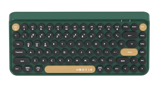 UBOTIE Portable Bluetooth Colorful Computer Keyboards, Wireless Mini Compact Retro Typewriter Flexible 84Keys Design Keyboard (New Dark Green)