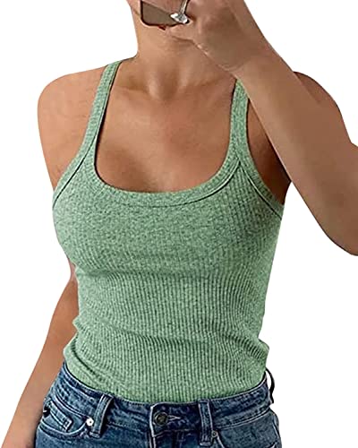 Wenrine Damen Tops Sommer Sexy U-Ausschnitt Gerippt Spaghetti Top Slim Fit...