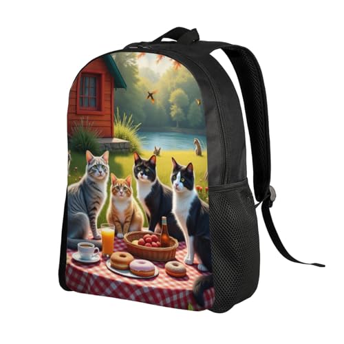 Comfort Fit Unisex Group of Cats Sitting Around Picnic Table Donuts Fruit Backpack Durable Commute Travel Adventures 16 in2