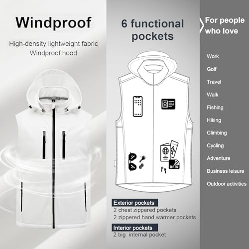 Image of CREATMO US Men's Casual Lightweight Warm Thin Outerwear Vest Windbreaker Sleeveless Jacket With Removable Hood