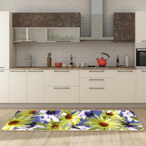 Alfombra de cocina absorbente y antideslizante con estampado floral lavable 3
