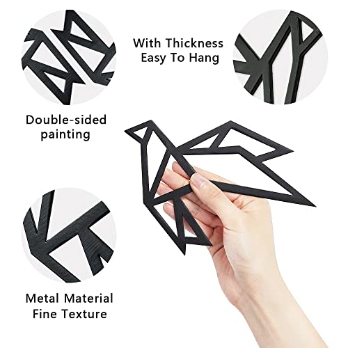 Putuo Decor Black Metal Bird Wall Art, Paper Crane Wall Sculptures, Modern 3D Geometric Silhouette Hanging Design For Bedroom, Garden, Good Wishes Decoration, Set Of 7 #TOP1