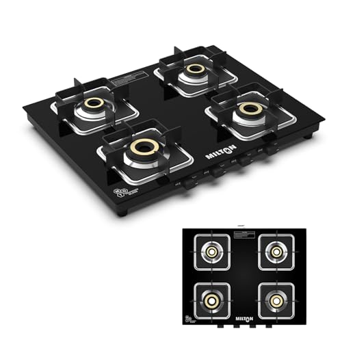Milton Slimline 4 Burners Gas Stove | Manual Ignition | 8mm Tough...