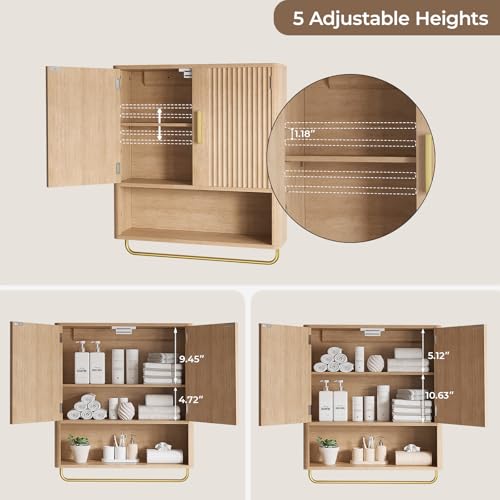 Memobarco Bathroom Wall Cabinet, Medicine Cabinet with Fluted Door & Adjustable Shelf, Over the Toilet Storage Cabinet with Towel Bar, Cabinet Wall Mount for Laundry Room & Kitchen, Wood by Memobarco - Image 4