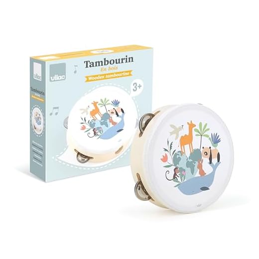 VILAC 7112 - Pandereta de Animales del Mundo - Sarah Betz - Juguete Musical - 1 pandereta de Madera - Juegos de Despertar para niños de Madera - Juguete para niños a Partir de 3 años
