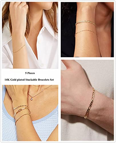 Maellis Dainty Gold Bracelets Set For Women 18K Real Link Chain Adjustable Stackable Bracelets Set For Women Teenager Cute Anklet Bracelet Pack Gifts(Style 5Pces) #TOP7
