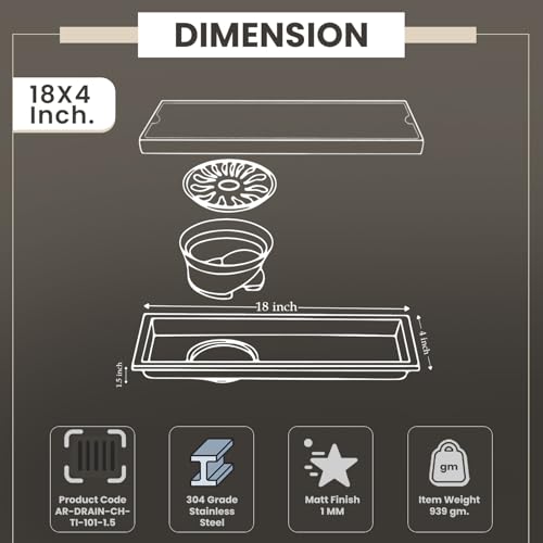 Image of EVANEX Tile Insert Floor Drain | 18x4 Inches Shower Drain Channel | Waste Water Bathroom Drain Channel | 304 Stainless Steel Invisible Shower Drain Channel with Anti Cockroach Trap