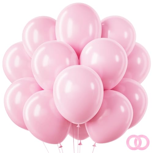 Image of RUBFAC Pink Balloons 65pcs, 12 Inch Baby Light Pink Party Balloon with Ribbons for Valentine's Day, Birthday, Wedding, Baby Shower, Gender Revelation Party Decorations