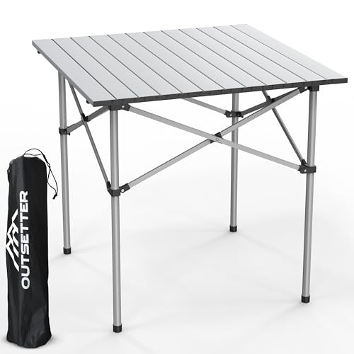 Portable Aluminium Camping Table, Lightweight Outdoor Table Folding Steel Frame with Roll Up Top Carry Bag, Compact Stable Foldable for Garden, Beach, Camping Hiking,Picnic (70 x 70 x 70cm)