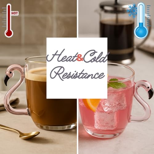 Image of Flamingo Glass Mug - Unique Pink Aesthetic Borosilicate Cup | Ideal for Tea, Coffee, Green Tea, Gifting & Daily Use | Cute Glass Gift for Her, Housewarming, Mother's Day (Set of 1)