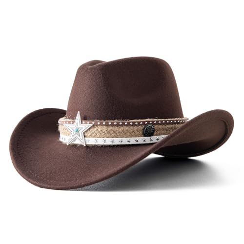 Jastore Kids Cowboy Hat for Boys Girls Western Cowgirl Hat with Star Buckle Belt Unisex Wide Brim Fedora Hat Dress Up Costume2