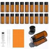 Amentalove 20 Stück 10ml Braune Leere Glasflaschen, Fläschchen für Ätherische Öle, Mini Glasflasche mit Pipette Spritze Aufkleber, Mini Fläschchen für Ätherisches Öl Spa Massage Aromatherapie