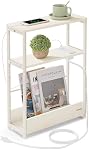 VASAGLE Side Table with Charging Station, Narrow End Table, 3-Tier Nightstand, Sofa Table for Small Spaces, Magazine Rack, for Living Room, Bedroom, Study, Cream White ULET335W01