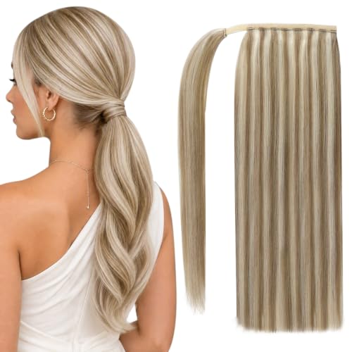 Image of Full Shine Ponytail Extension Human Hair, Champagne Blonde, Event Style