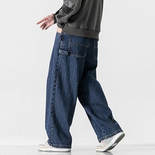 Men's Baggy Hip Hop Jeans Jogger Pants Streetwear Loose Fit Printed Cargo Denim Trousers Biker Style with Pockets4