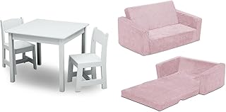 Delta Children MySize Kids Wood Table and Chair Set (2 Chairs Included), 3 Piece Set & Serta Perfect Sleeper Extra Wide Convertible Sofa to Lounger, Pink