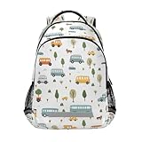 Mnsruu Busfahrzeug-Baum-Rucksack, Schultasche für Jungen und Mädchen, Grundschule, Büchertasche, Reisetasche, lässiger Tagesrucksack, Rucksack für Schüler, Mehrfarbig, Einheitsgröße