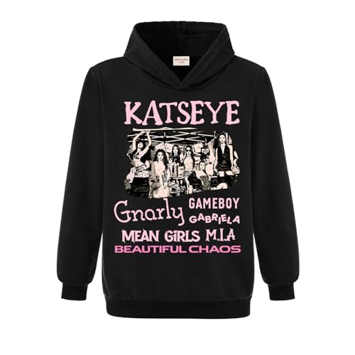 Minhuaha Katseye Merch Hoodies for Girls Fashion Hoodie Kids Tops (Black,12 Years)