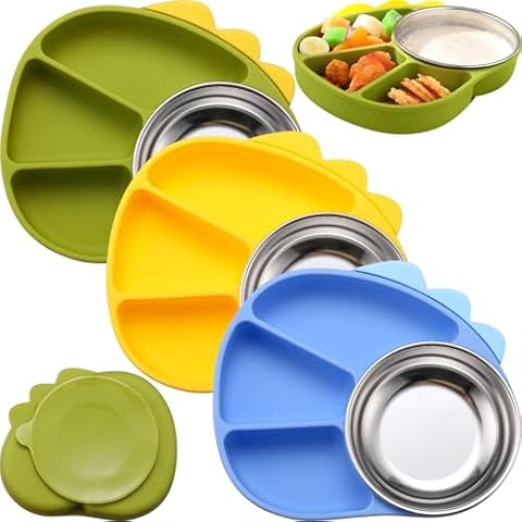 Tioncy 3 Pack Dinosaur Suction Baby Bowls Cover