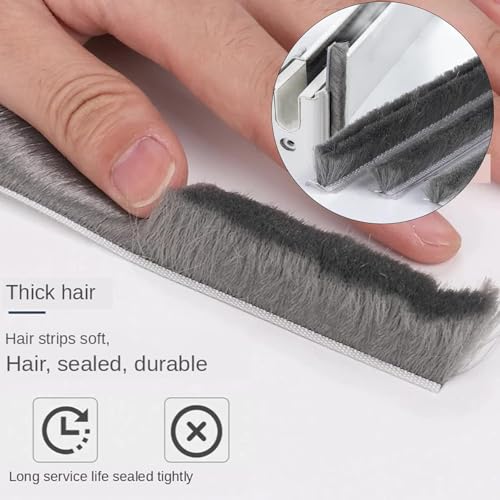 10 Meter Window Sealing Strip for Gap | Weather Stripping Door Seal | Self Adhesive Soundproof for Windows | Windproof, Dustproof Door Window Frame Seal Brush (Grey) Wool
