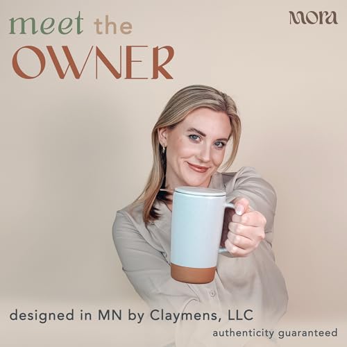 Mora Ceramics Large Tea Mug with Loose Leaf Infuser and Ceramic Lid, 18 oz, Portable, Microwave and Dishwasher Safe, Tall Coffee Cup - Rustic Matte Ceramic Glaze, Modern Herbal Tea Strainer, Sleet