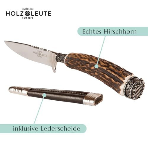 Foto von Holz-Leute Trachtenmesser, Jagdnicker, Jagdmesser, Hirschfänger für die Lederhose aus Hirschhorn mit bayrischem Wappen versilbert