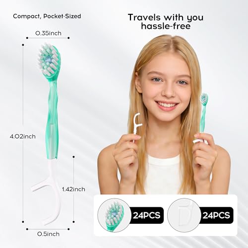 airkiss Disposable Travel Toothbrushes with Toothpaste Bead, Mini Disposable Toothbrush on The Go, Individually Wrapped with Mouthwash, Toothbrush, Toothpick, Dental Floss and Tongue (Cooling Mint) — view 3
