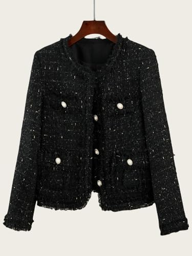 Veste courte en tweed pour femme JYHBHMZG coupe ajustée automne - 5