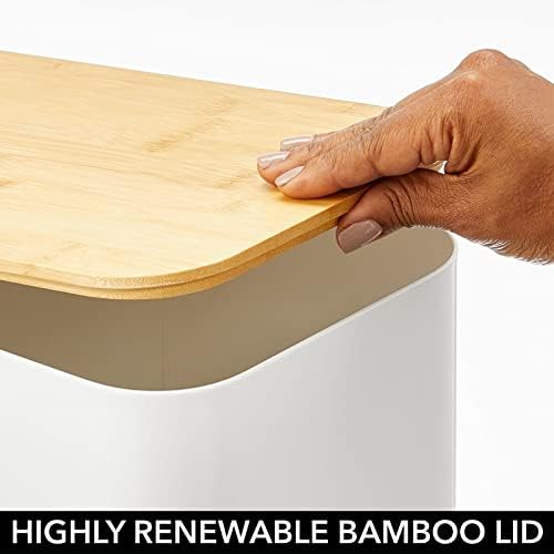 mDesign Bread Bin  Kitchen Storage Container for Bread, Bagels, Rolls, and More  Countertop Bread Box with Bamboo Lid  Matte White/Bamboo