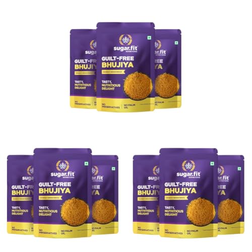 Image of Sugar.fit Guilt Free Bhujia, Low GI sugar free, high protein namkeen, no palm oil, no trans fat, diabetic friendly, healthy snack - 100g (Pack of 9)