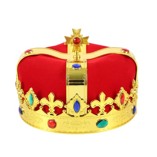 Couronne royale de roi unisexe pour Halloween, bal, cosplay, décorations de fête (Rouge)