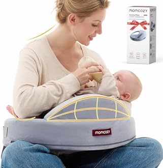 Momcozy Innovative Safety Guard Nursing Pillow - Firm & Springy Memory Foam - Stable, Ergonomic Support & Comfort - Wider Breastfeeding Cushion, Adjustable, Removable Cover, Baby Safety Certified