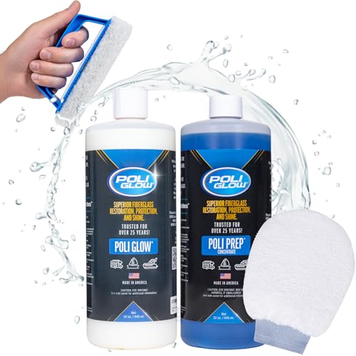 Poli Glow Boat & RV Restoration Fiberglass Kit - Complete Fiberglass Restorer for Boats & RVs - Eliminate Oxidation, Shine & Protect - Easy to Use Boat Cleaner, Long-Lasting - 4-in-1 Basic Kit