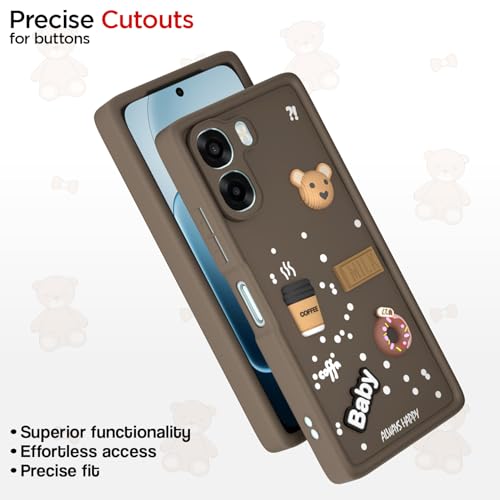 Image of Outlouders Back Cover for Oppo A6X 5G | 3D Cartoon Bear Cute Fun Silicone Full Body Protection Bumper Case (Brown)