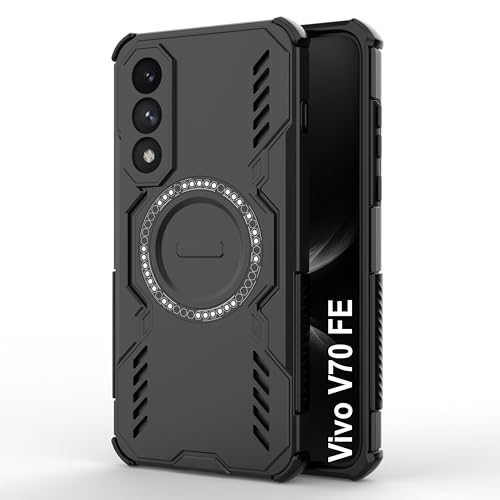 Image of amazon basics Back Case Cover for Vivo V70 FE | Magnetic Case with Built-in Metal Ring | Supports MagSafe Charger, Wallet & Car Mount | Shockproof Hybrid PC + TPU | Black